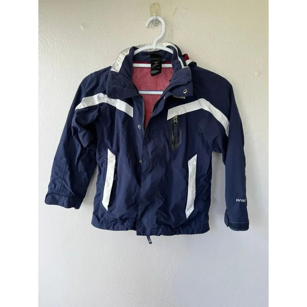 The North Face Boys HyVent Hooded windbraker Jacket Navy White Size XS 6